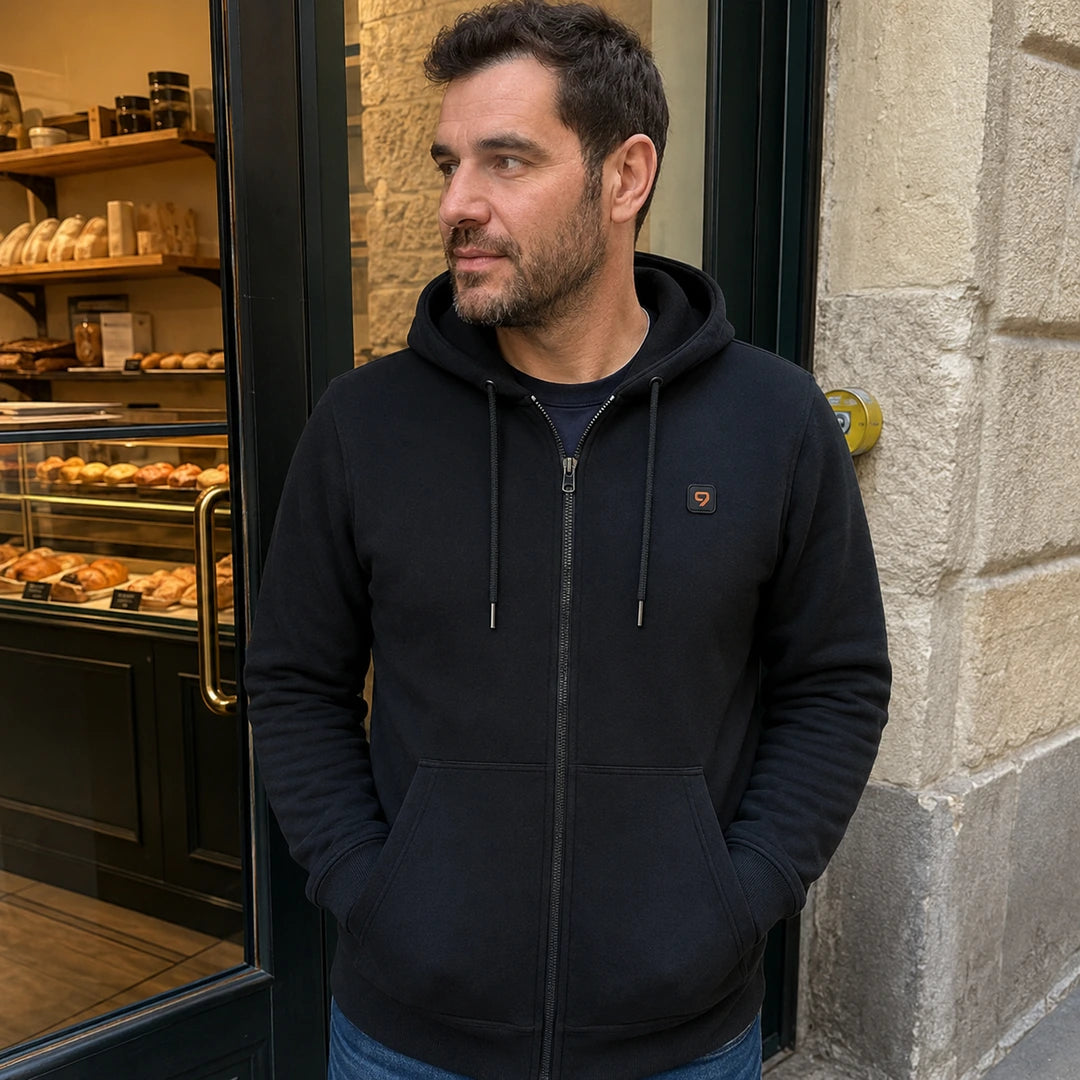 Photo client portant 9HEAT Zip 6 - Sweat zippé chauffant Homme