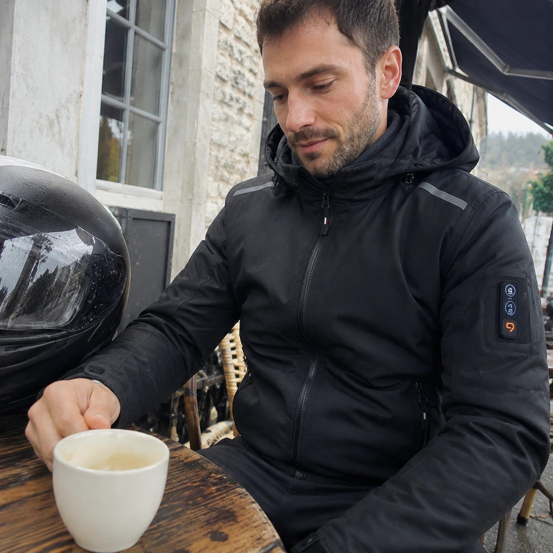 Photo client portant Veste moto chauffante homme - Rider 9