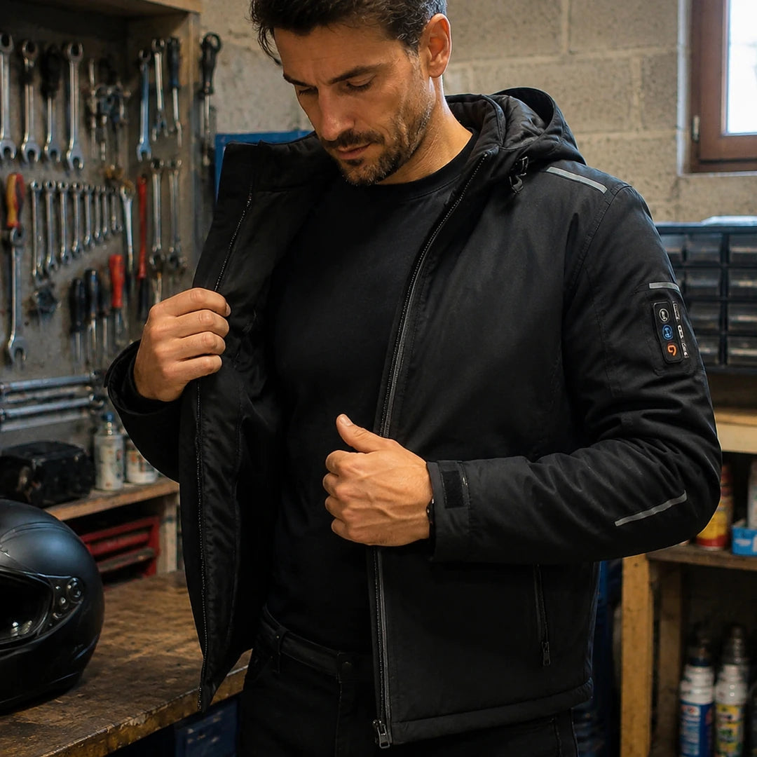 Photo client portant Veste moto chauffante homme - Rider 9