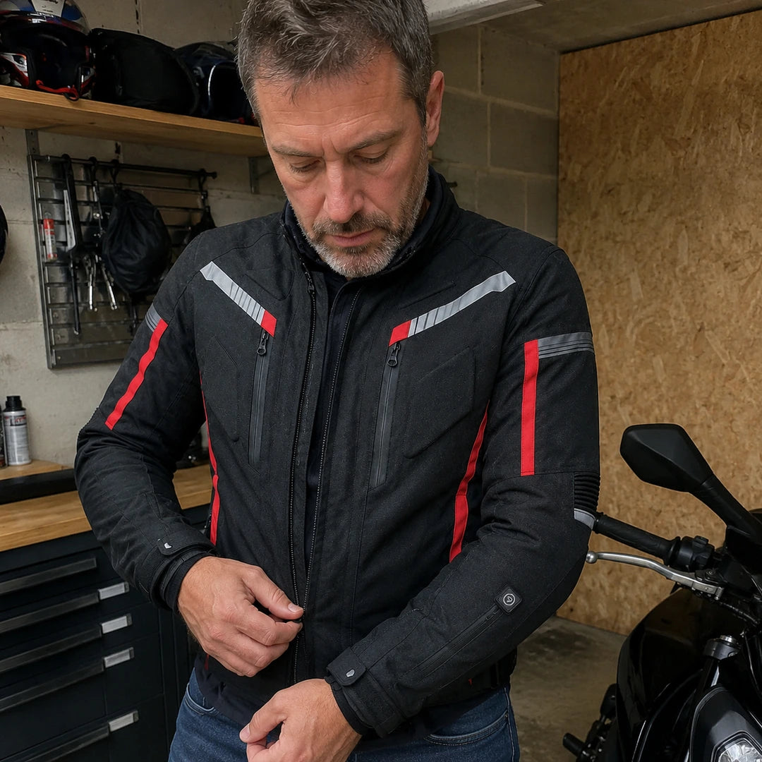Photo client portant Veste moto chauffante homme - Road X9