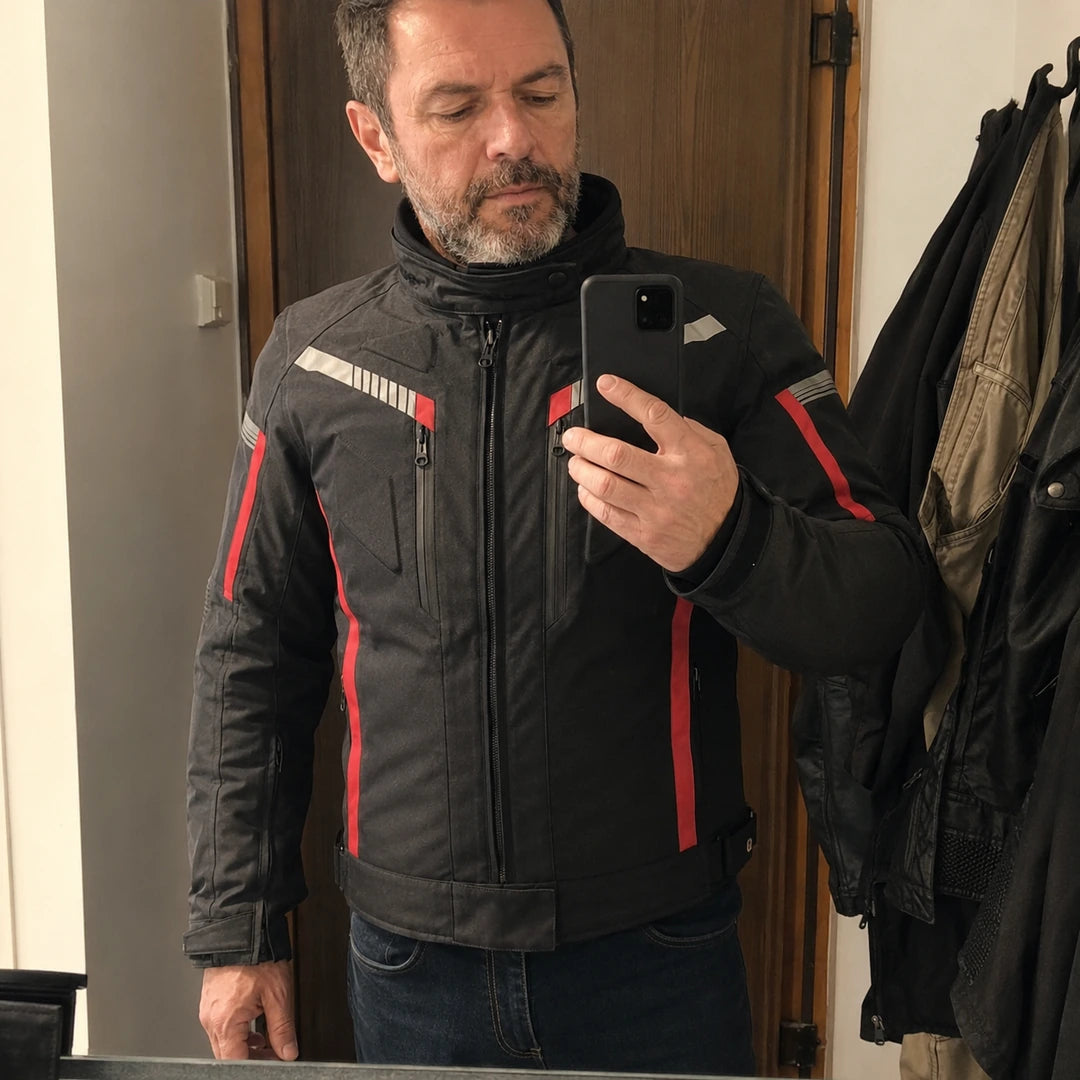 Photo client portant Veste moto chauffante homme - Road X9