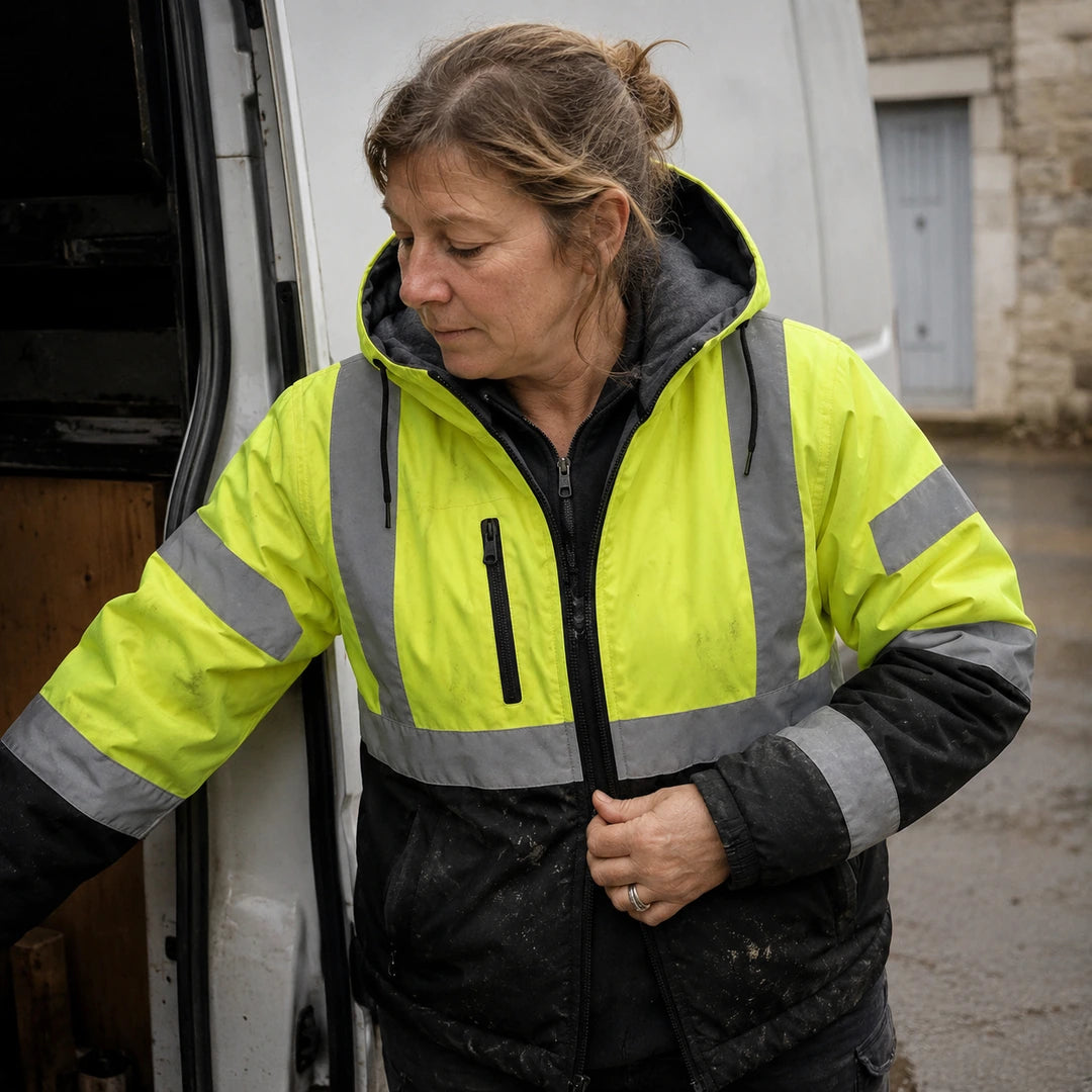 Photo client portant Veste de travail chauffante haute visibilité - WorkGuard