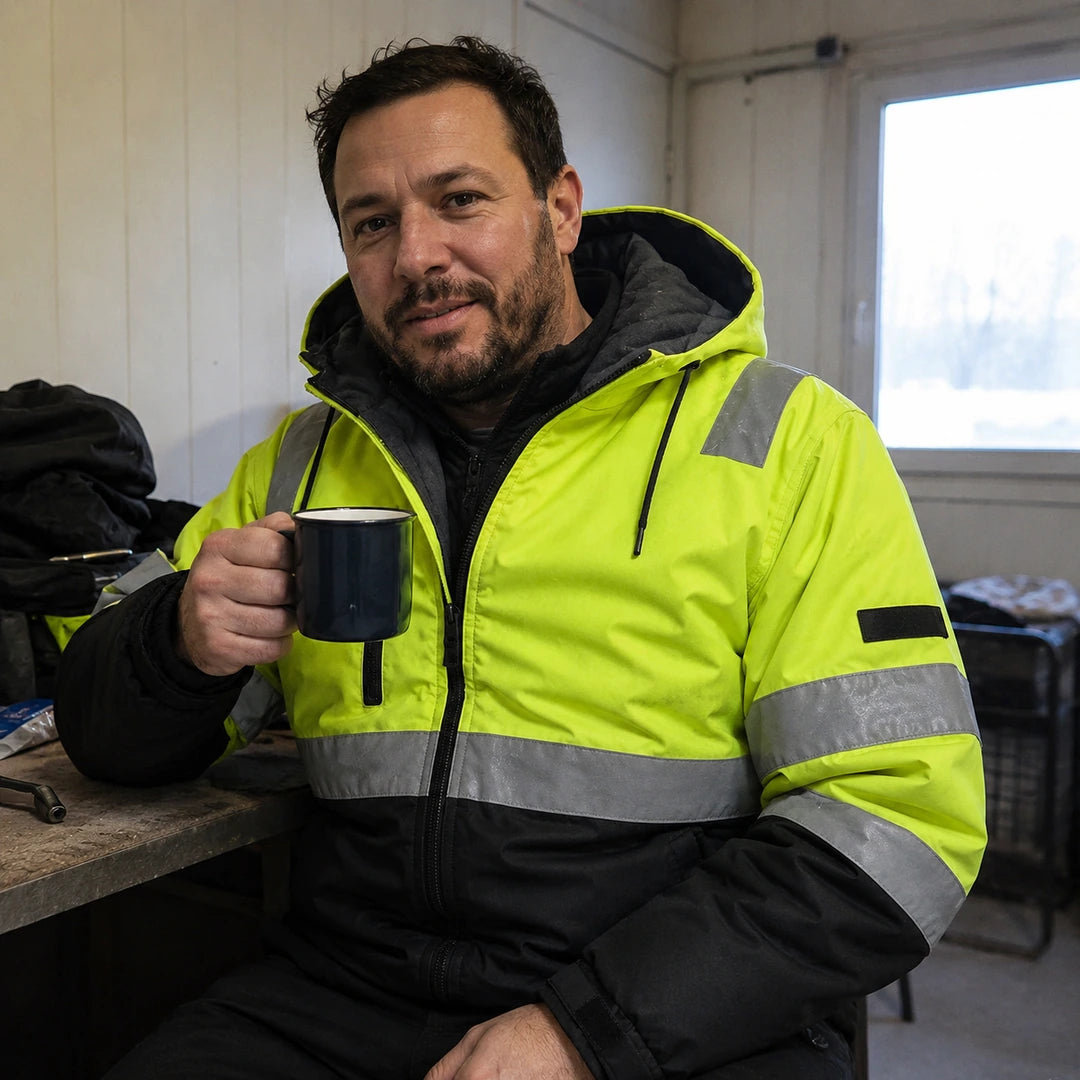 Photo client portant Veste de travail chauffante haute visibilité - WorkGuard