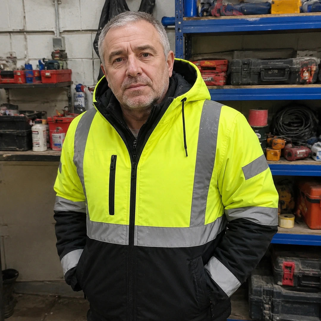 Photo client portant Veste de travail chauffante haute visibilité - WorkGuard