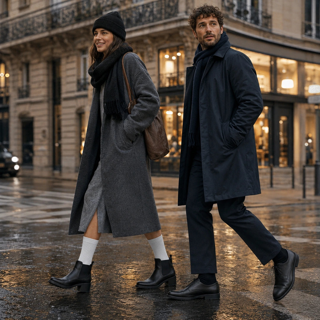 Une chaussette de travail peut être sobre sans être rude.