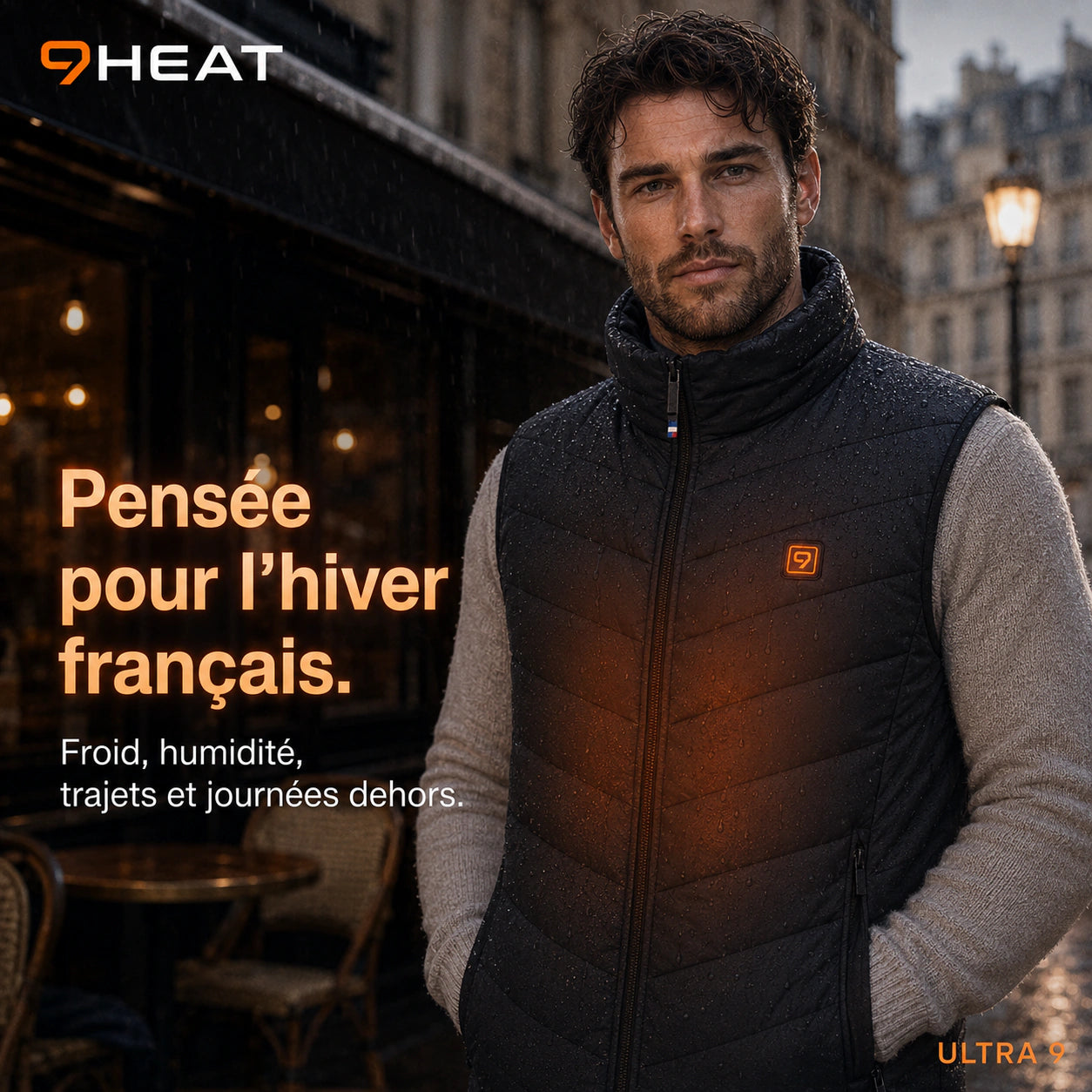 Doudoune chauffante sans manches 9HEAT pensée pour l'hiver français